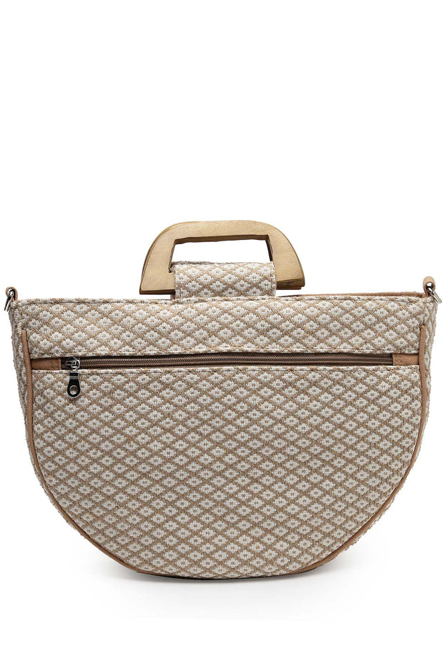 Boho Camel Brown And Gold Ethnic Embellished Cotton Jacquard Hand Bag