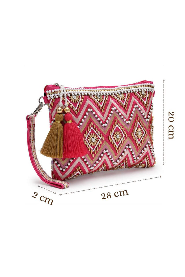 Pink Embellished Cotton Sling Bag