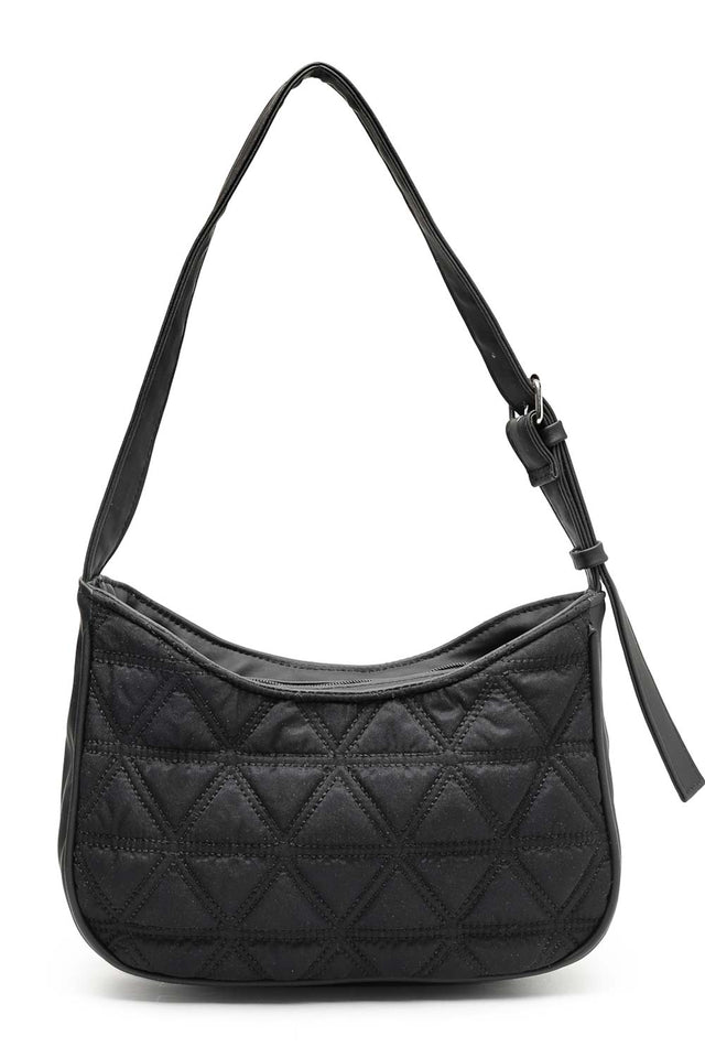 Black Geometric Quilted Polyester Shoulder Bag