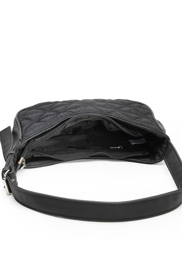 Black Geometric Quilted Polyester Shoulder Bag