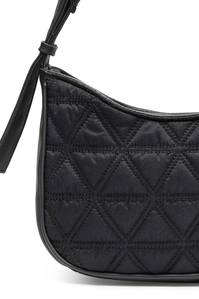 Black Geometric Quilted Polyester Shoulder Bag