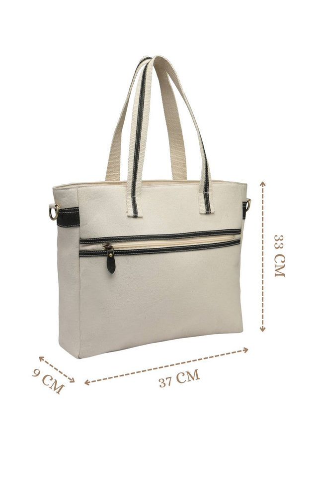 Off White Solid Cotton Tote Bag (ADB5222A)