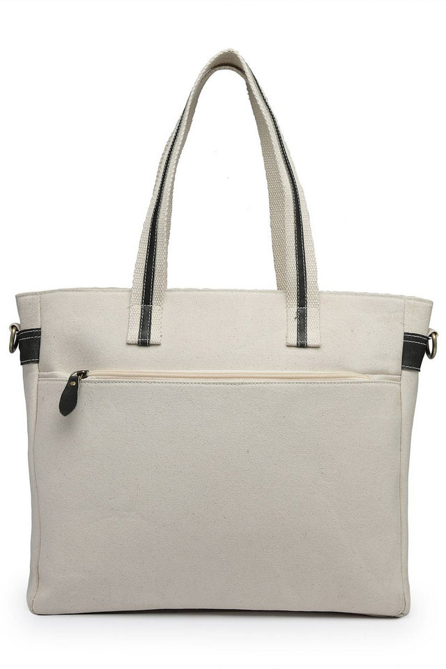 Off White Solid Cotton Tote Bag (ADB5222A)