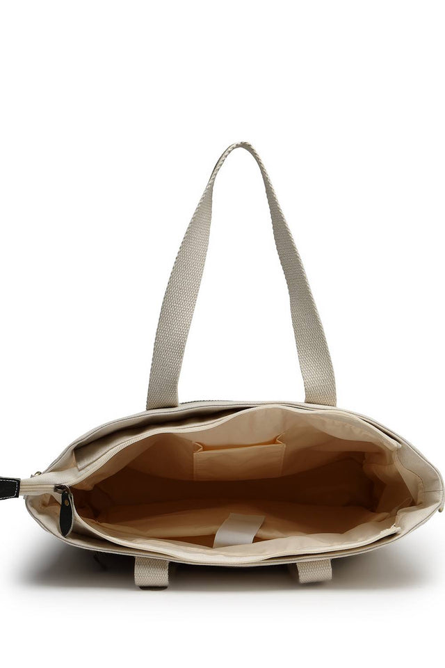 Off White Solid Cotton Tote Bag (ADB5222A)