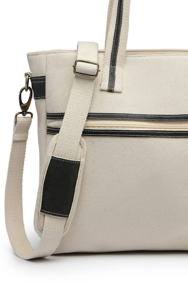 Off White Solid Cotton Tote Bag (ADB5222A)