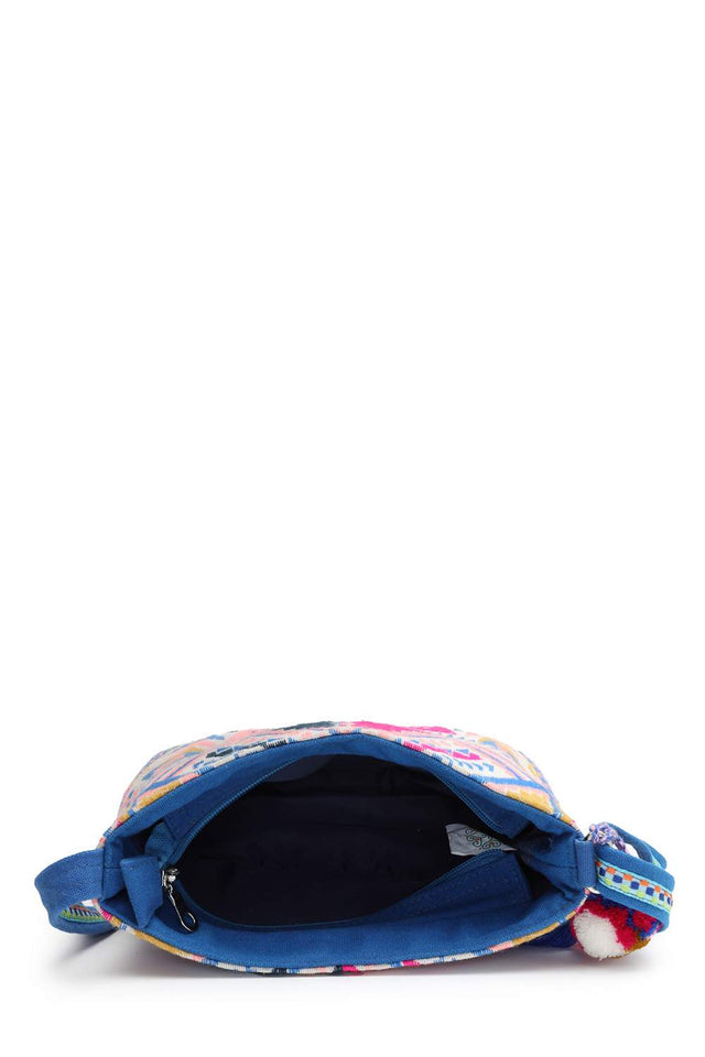 Blue Jacquard Cotton Sling Bag