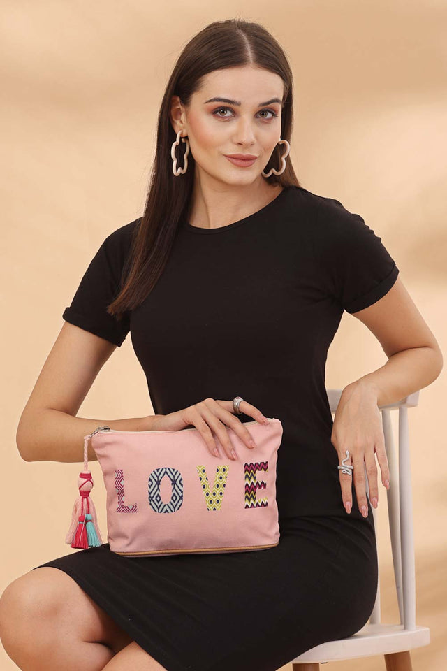 Pink Printed Cotton Canvas Hand Bag