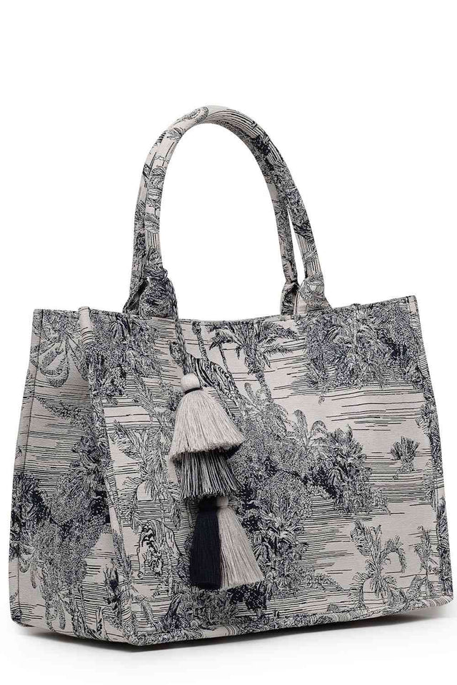 Beige Jacquard Cotton Hand Bag