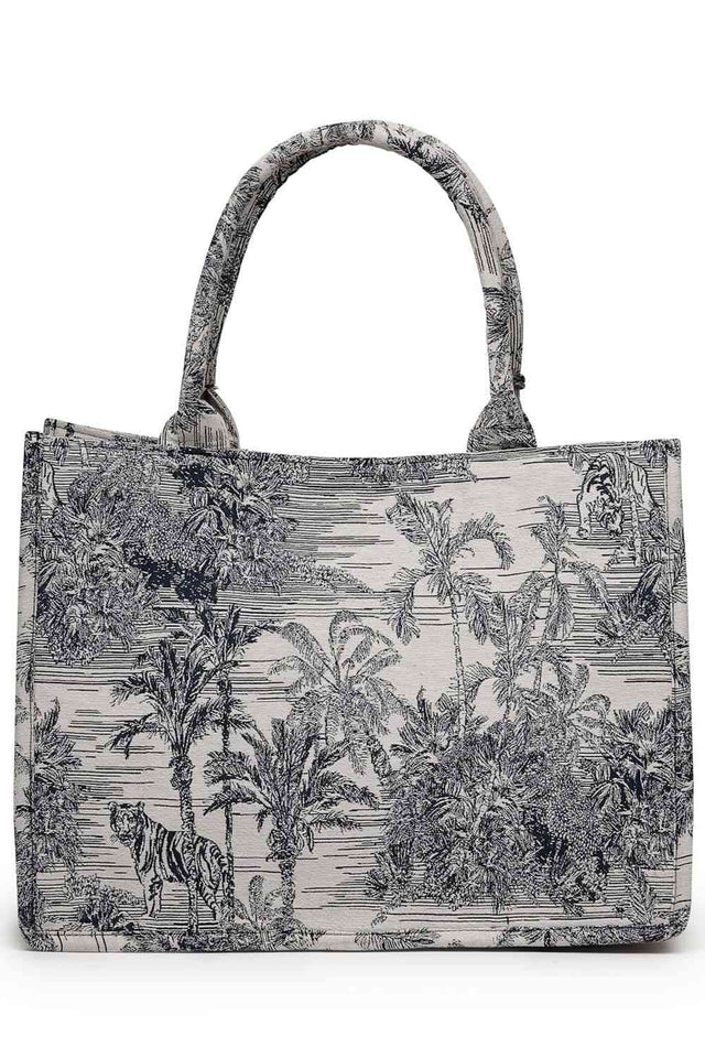 Beige Jacquard Cotton Hand Bag