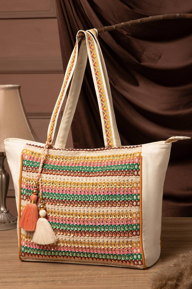 Multi Color Sequined Canvas Tote Bag