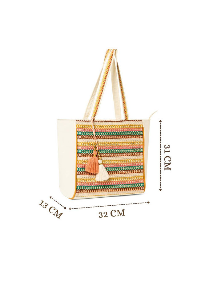 Multi Color Sequined Canvas Tote Bag