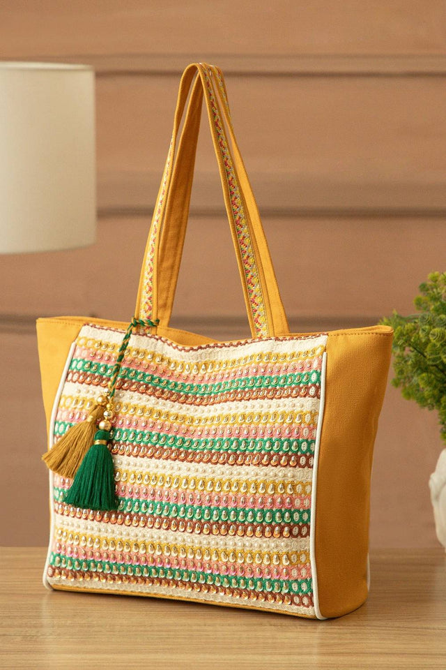 Multi Color Sequined Canvas Tote Bag