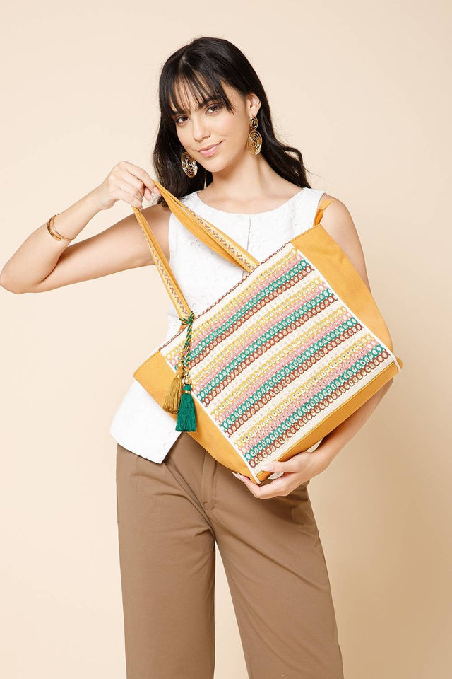 Multi Color Sequined Canvas Tote Bag
