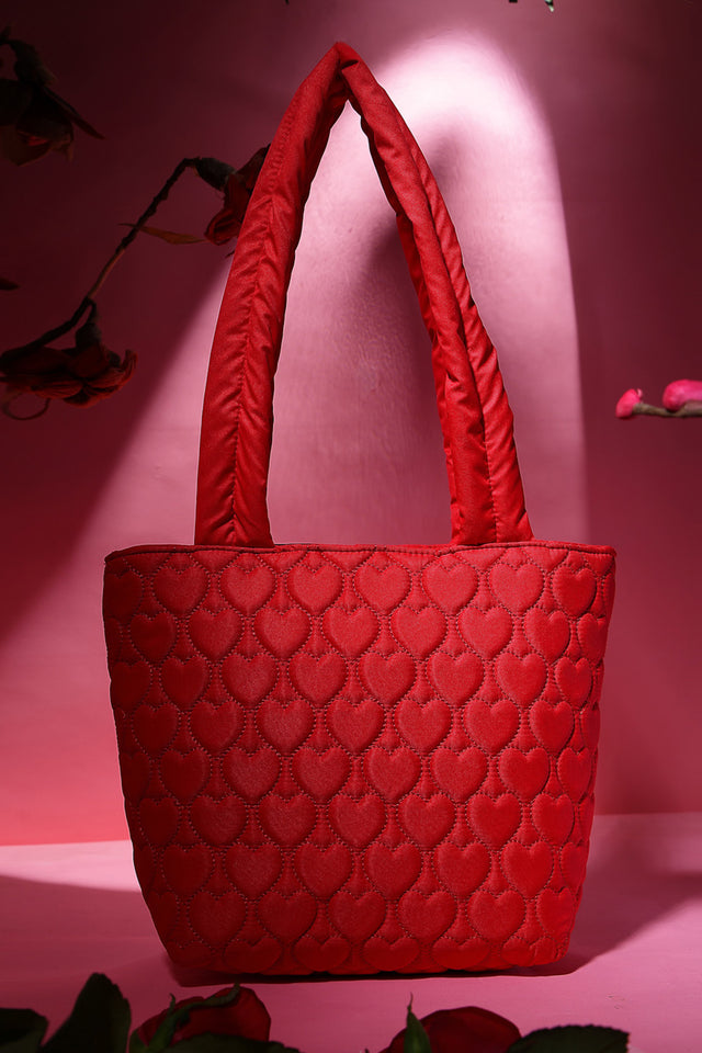 Red Heart Quilted Polyester Hand Bag
