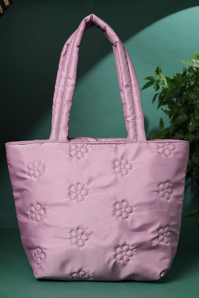 Violet Floral Quilted Polyester Hand Bag