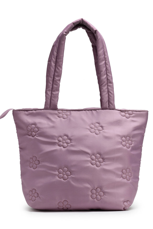 Violet Floral Quilted Polyester Hand Bag