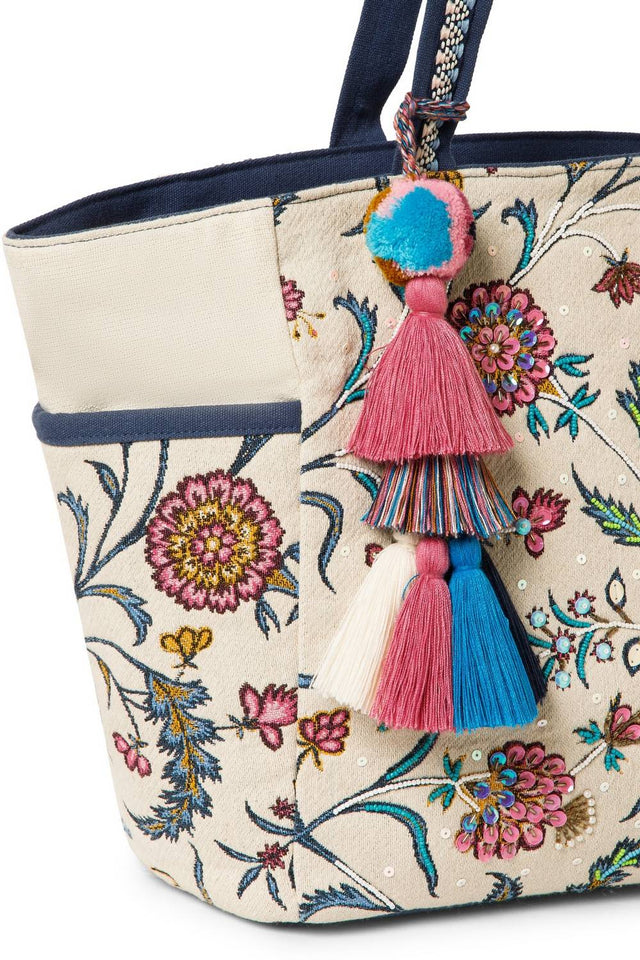 Multi Color Embroidered Canvas Tote Bag