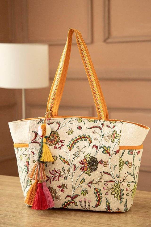 Multi Color Embroidered Canvas Tote Bag