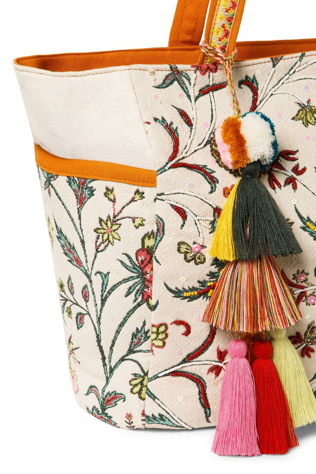 Multi Color Embroidered Canvas Tote Bag