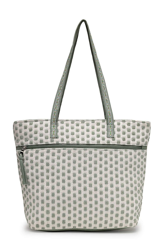 Off White Geometric Jacquard Tote Bag