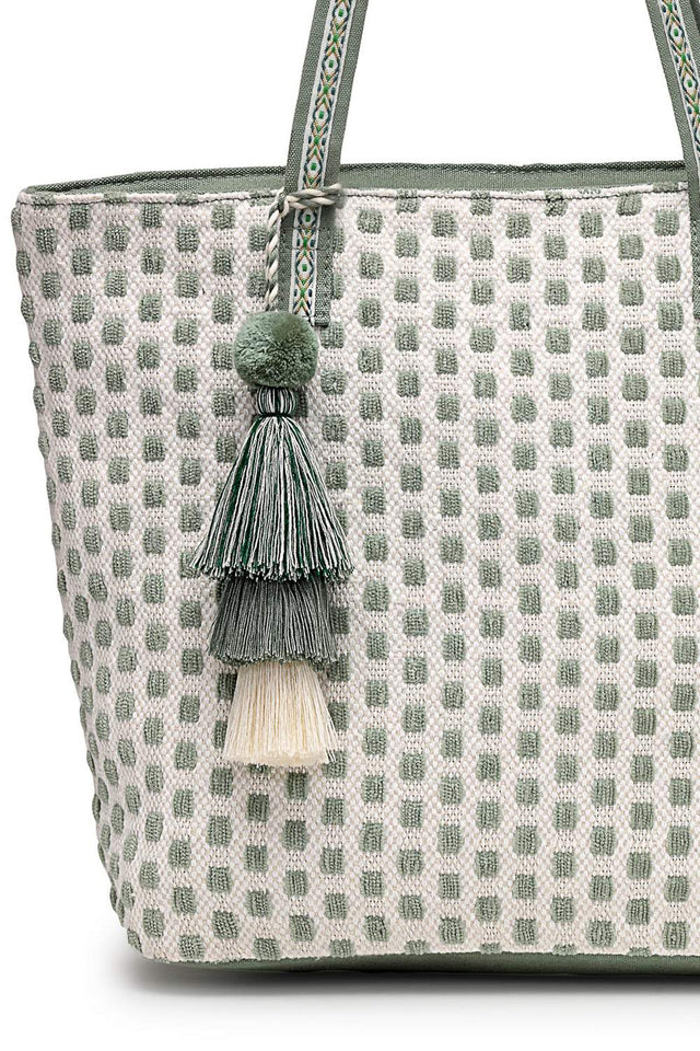 Off White Geometric Jacquard Tote Bag