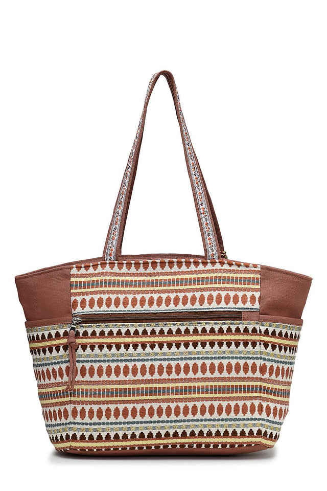 Off White Floral Embroidered Cotton Tote Bag