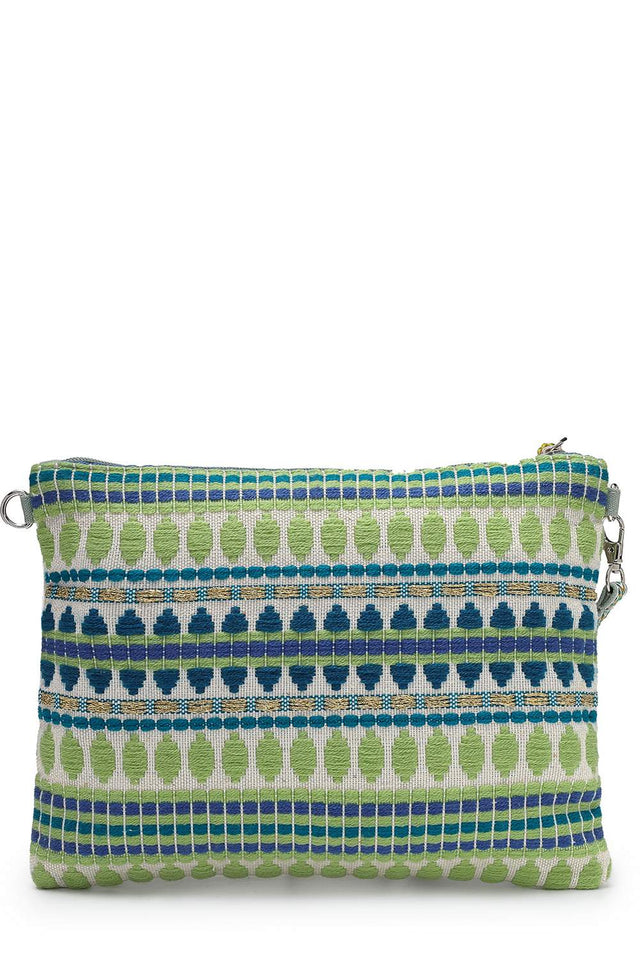 Pastel Green Floral Embroidered Cotton Sling Bag