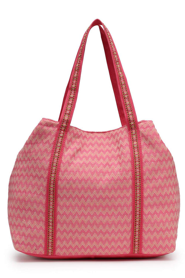Pink Beaded Cotton Hand Bag