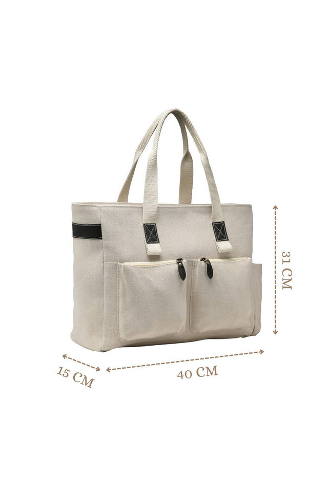 Off White Solid Cotton Tote Bag (ADB5324A)