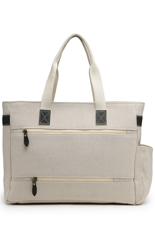 Off White Solid Cotton Tote Bag (ADB5324A)