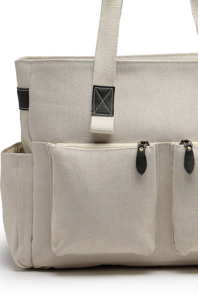 Off White Solid Cotton Tote Bag (ADB5324A)