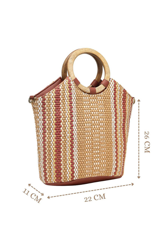 Brown Striped Woven Canvas Hand Bag (ADB5341A)