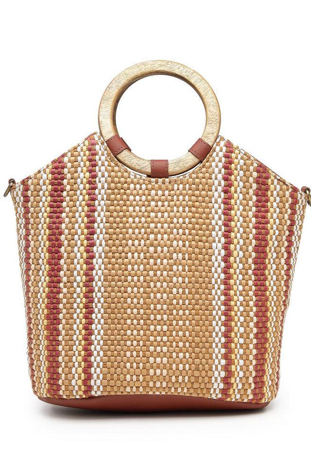 Brown Striped Woven Canvas Hand Bag (ADB5341A)