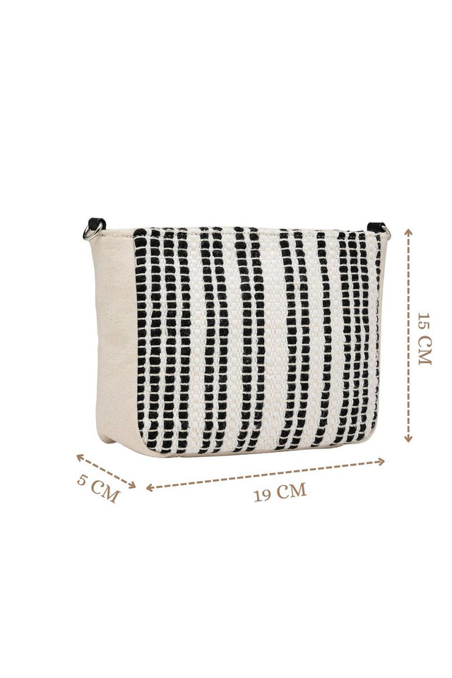 Black Woven Stripe Pattern Cotton Sling Bag (ADB5342A)