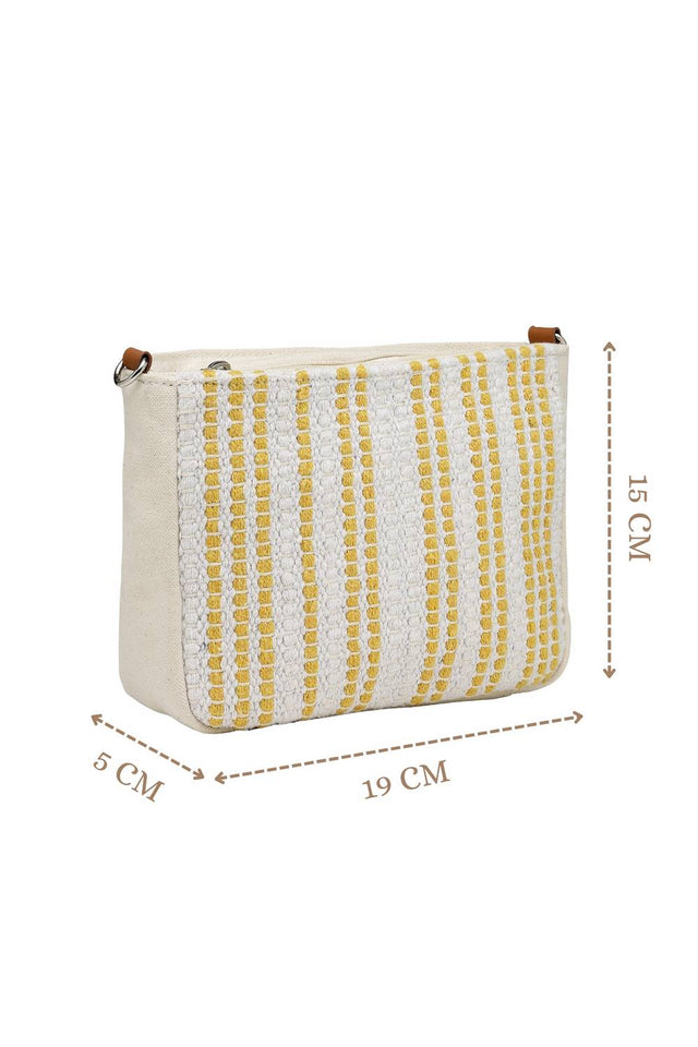 Mustard Woven Stripe Pattern Cotton Sling Bag (ADB5342B)