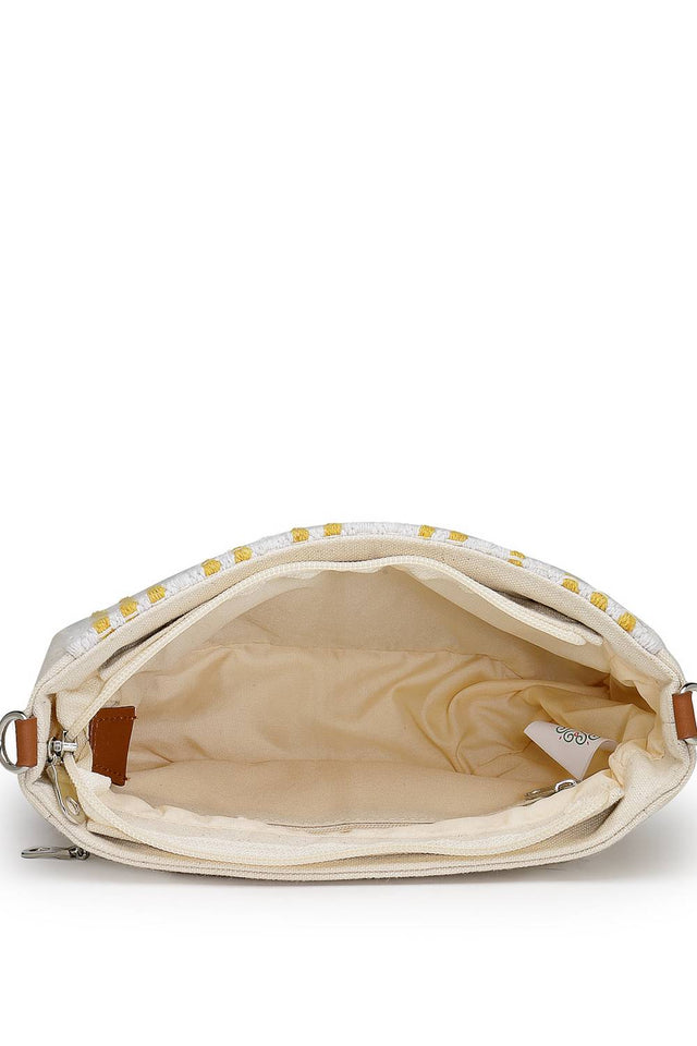 Mustard Woven Stripe Pattern Cotton Sling Bag (ADB5342B)