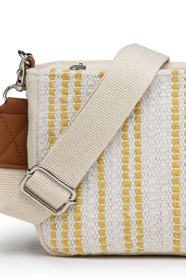 Mustard Woven Stripe Pattern Cotton Sling Bag (ADB5342B)