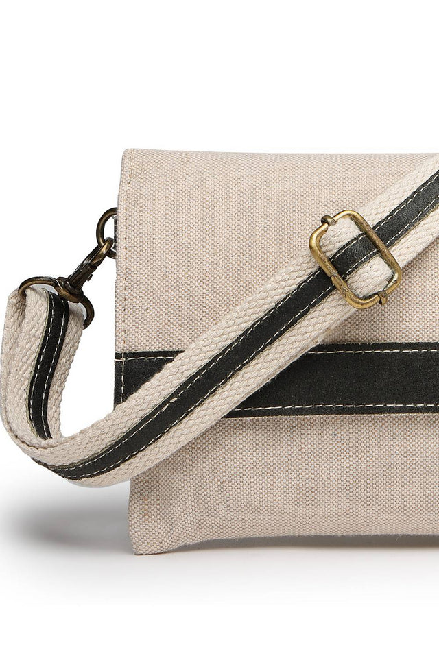 Off White Solid Cotton Sling Bag (ADB5343A)