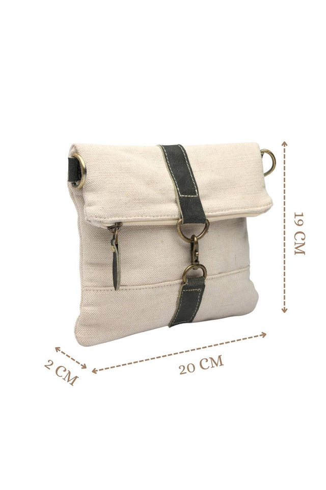 Off White Solid Cotton Sling Bag (ADB5344A)