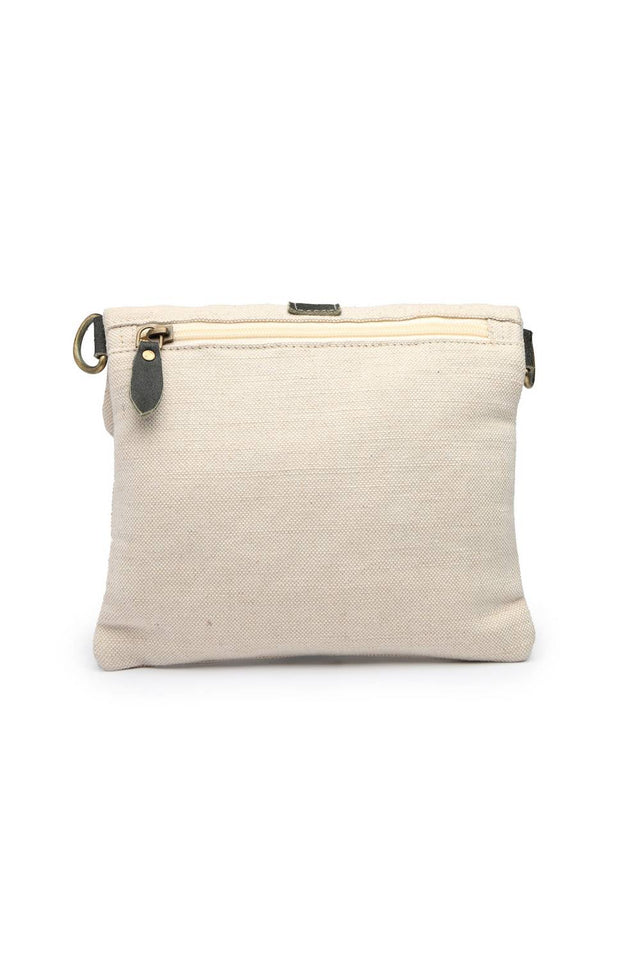 Off White Solid Cotton Sling Bag (ADB5344A)