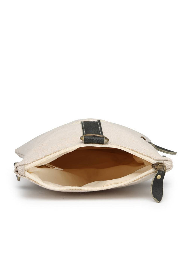 Off White Solid Cotton Sling Bag (ADB5344A)