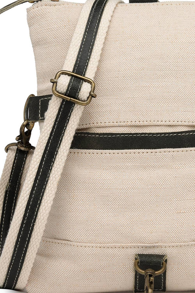 Off White Solid Cotton Sling Bag (ADB5344A)
