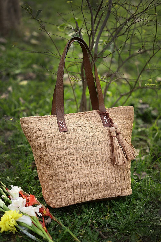 Brown Woven Canvas Tote Bag (ADB5345A)