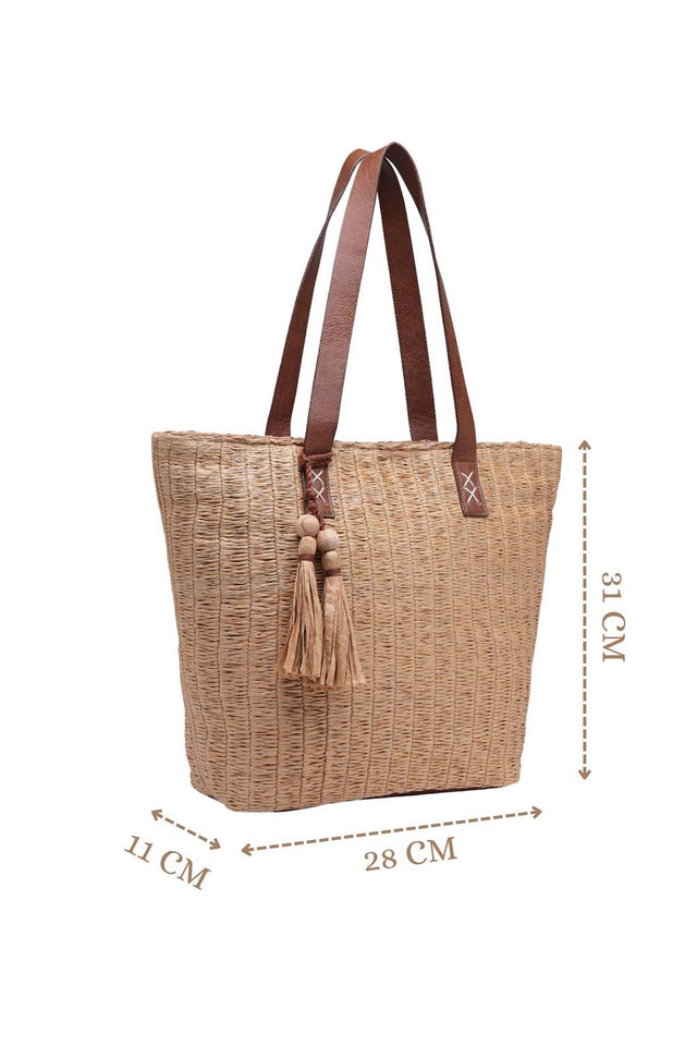 Brown Woven Canvas Tote Bag (ADB5345A)