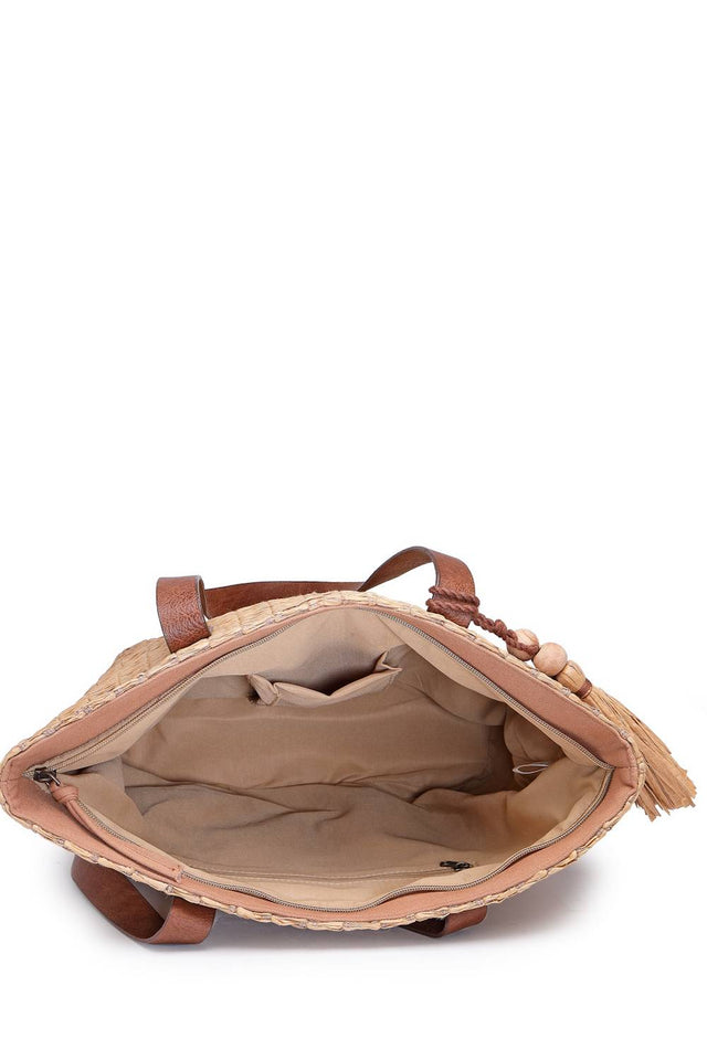 Brown Woven Canvas Tote Bag (ADB5345A)