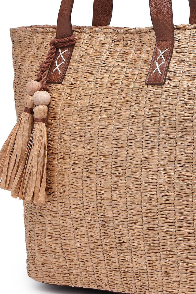 Brown Woven Canvas Tote Bag (ADB5345A)