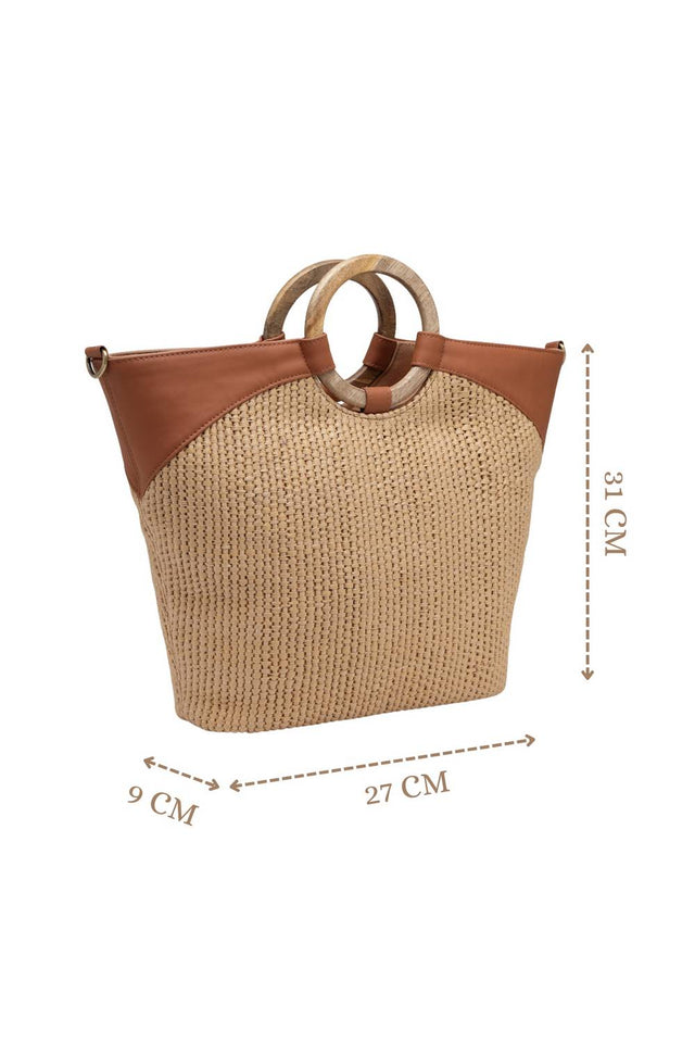 Brown Woven Canvas Hand Bag (ADB5346A)