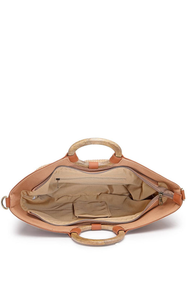 Brown Woven Canvas Hand Bag (ADB5346A)
