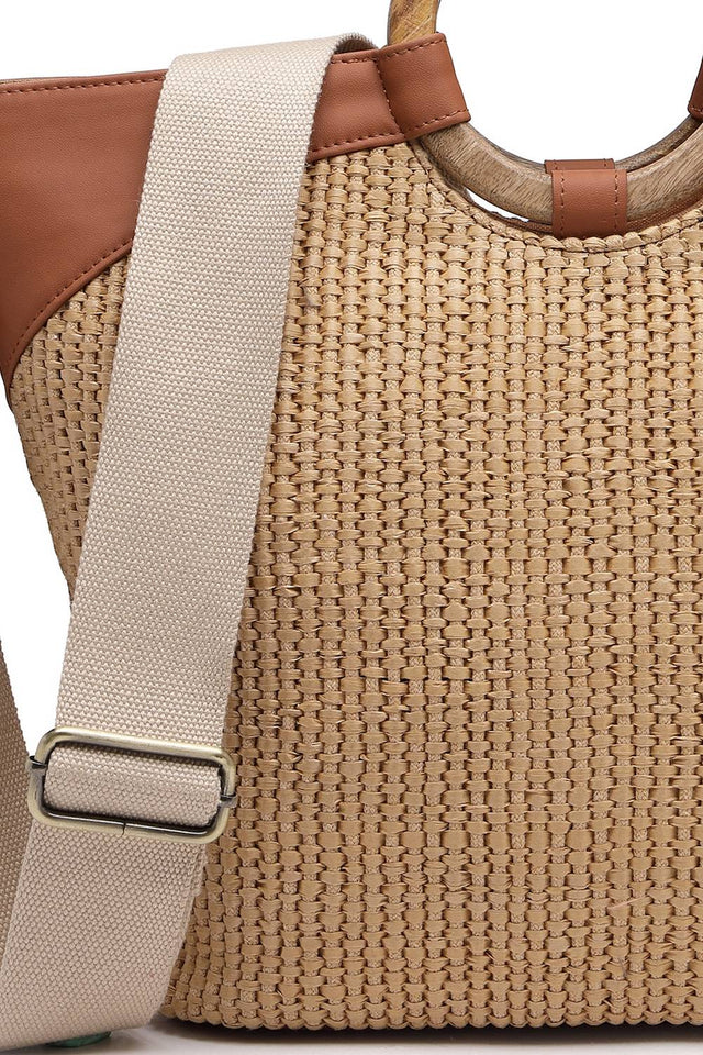 Brown Woven Canvas Hand Bag (ADB5346A)