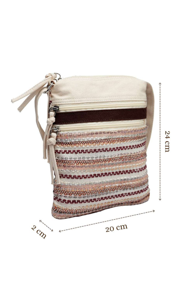 Pink Striped Woven Acrylic Jacquard Sling Bag